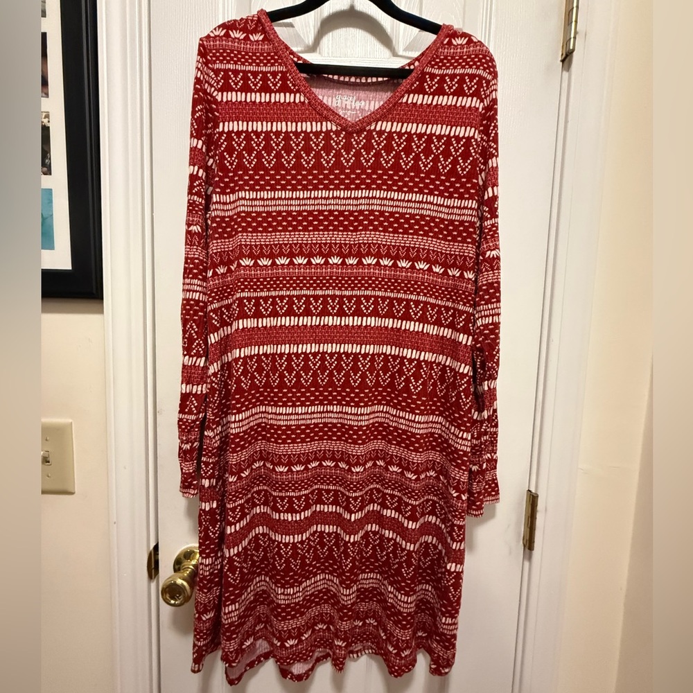 Red Grace and Lace Long Sleeve Nightgown Large